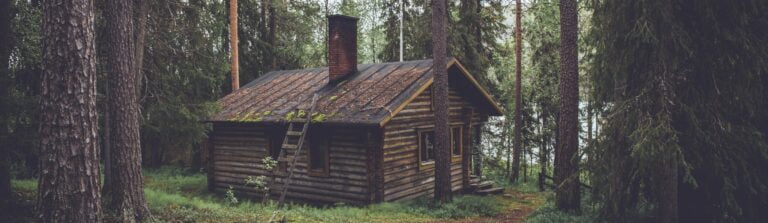 photo of brown wooden cabin in forest during daytime